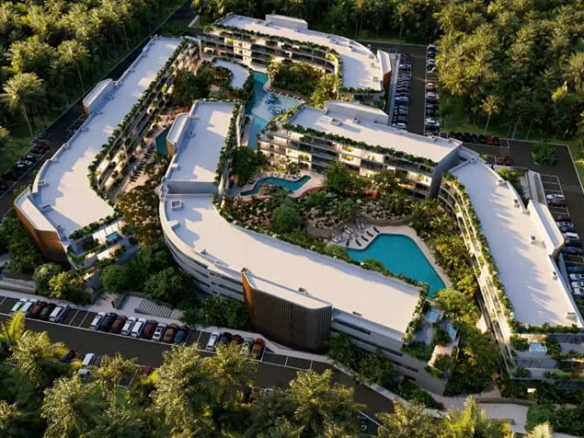 una vista aerea de un complejo residencial en the leaf condos playacar