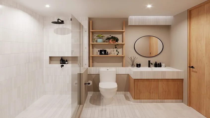 un baño elegante en solar playa studios playa del carmen
