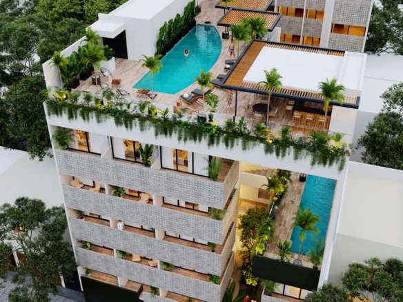 una vista aerea de un edificio nuevo en maresol playa estudios
