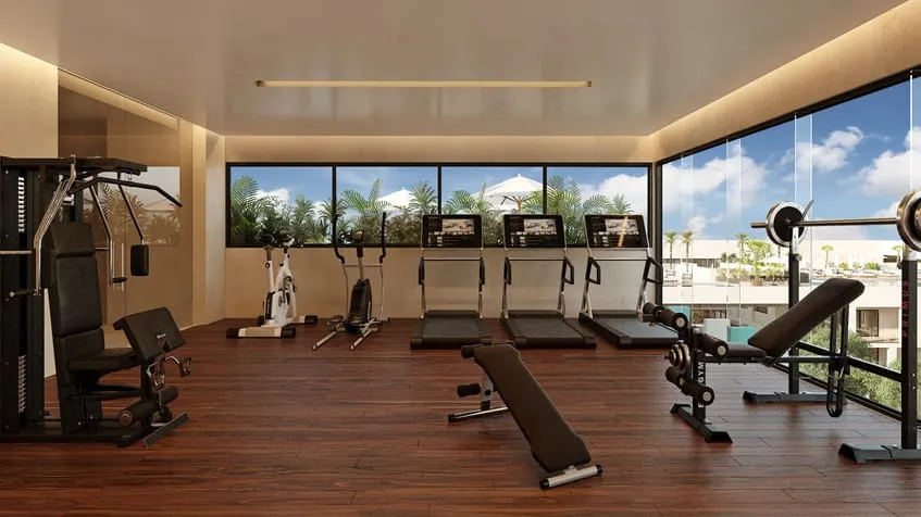 un gimnasio equipado en serenada playa del carmen