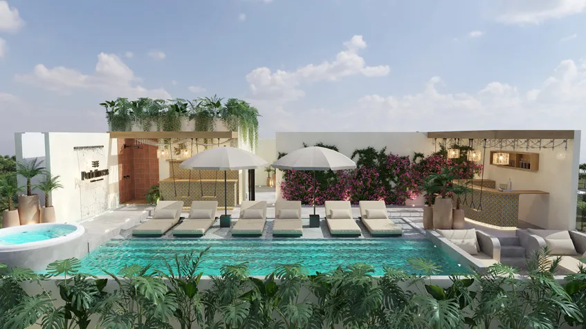 una vista aerea de un rooftop en portofino 28 playa del carmen