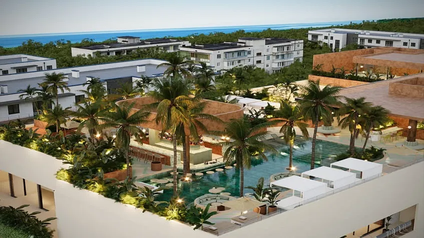 un rooftop con vista al mar en solar playa studios playa del carmen