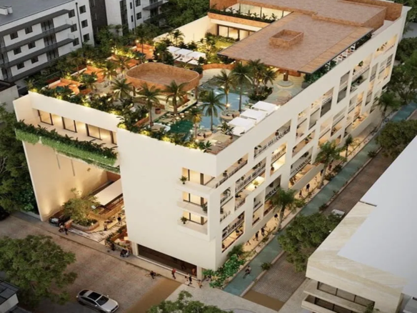 una vista aérea de un rooftop en solar playa studios playa del carmen